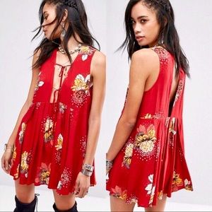 Free People Lovely Day Red Floral Print Dress